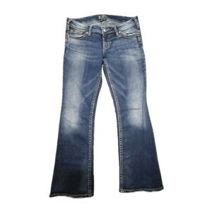 Womens Size 32x29 Silver Denim Jeans Co Pioneer Distressed Embroidered Cowgirl